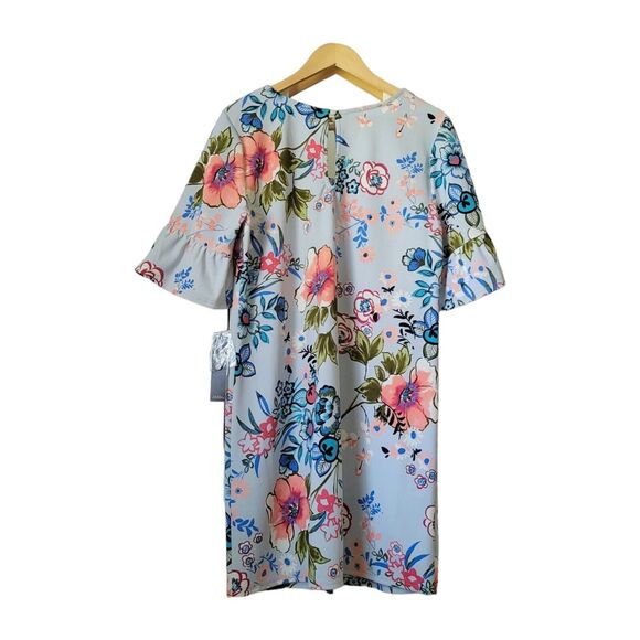NWT Nicole Miller Studio Womens Light Blue Floral Print Spring Dress Size 14 XL - Picture 5 of 9